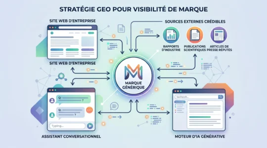 Schéma illustrant la visibilité d'une marque entre son site web, des sources externes, ChatGPT et Gemini